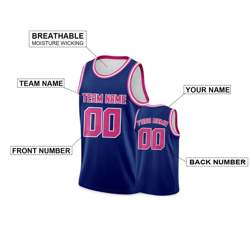 Custom Royal Pink Round Neck Rib-Knit Basketball Jersey