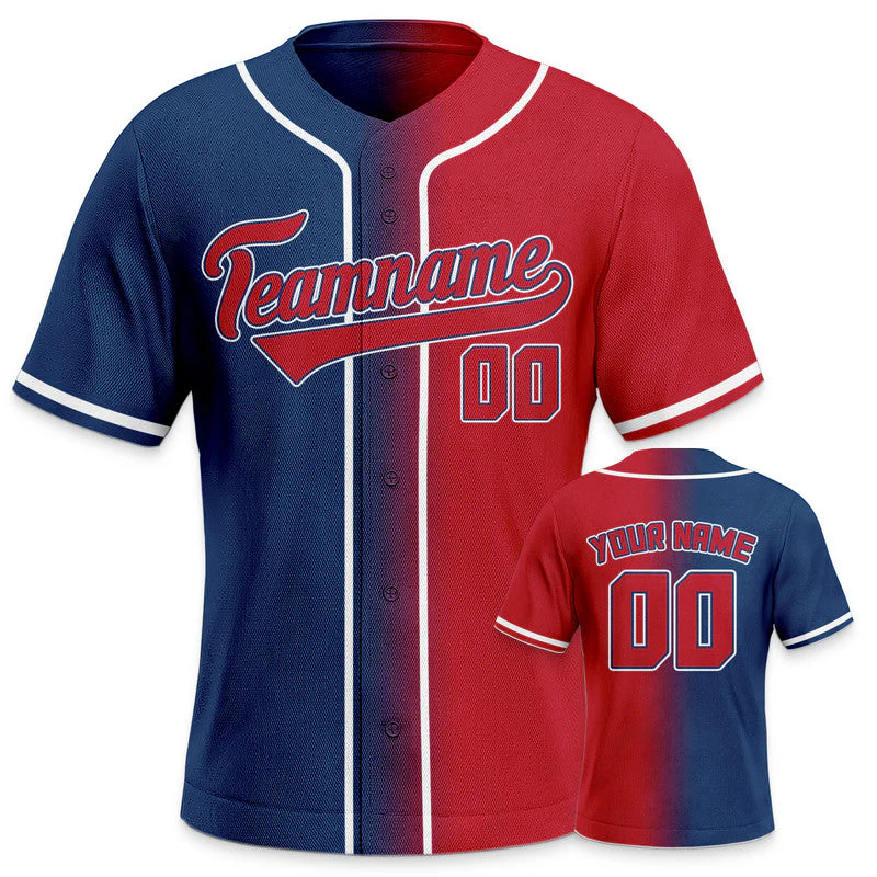 Custom Red Navy-White Authentic Split Fashion Baseball Jersey