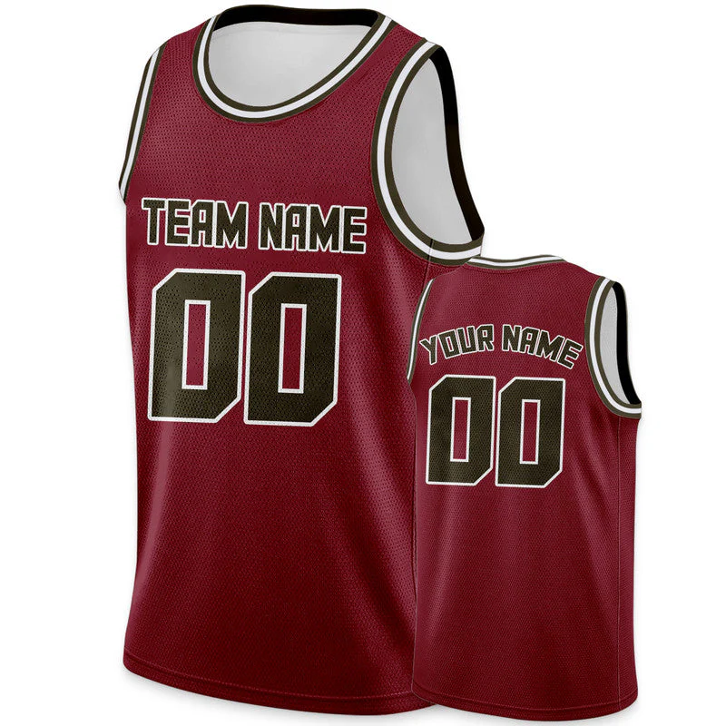 Custom Crimson Olive Round Neck Rib-Knit Basketball Jersey