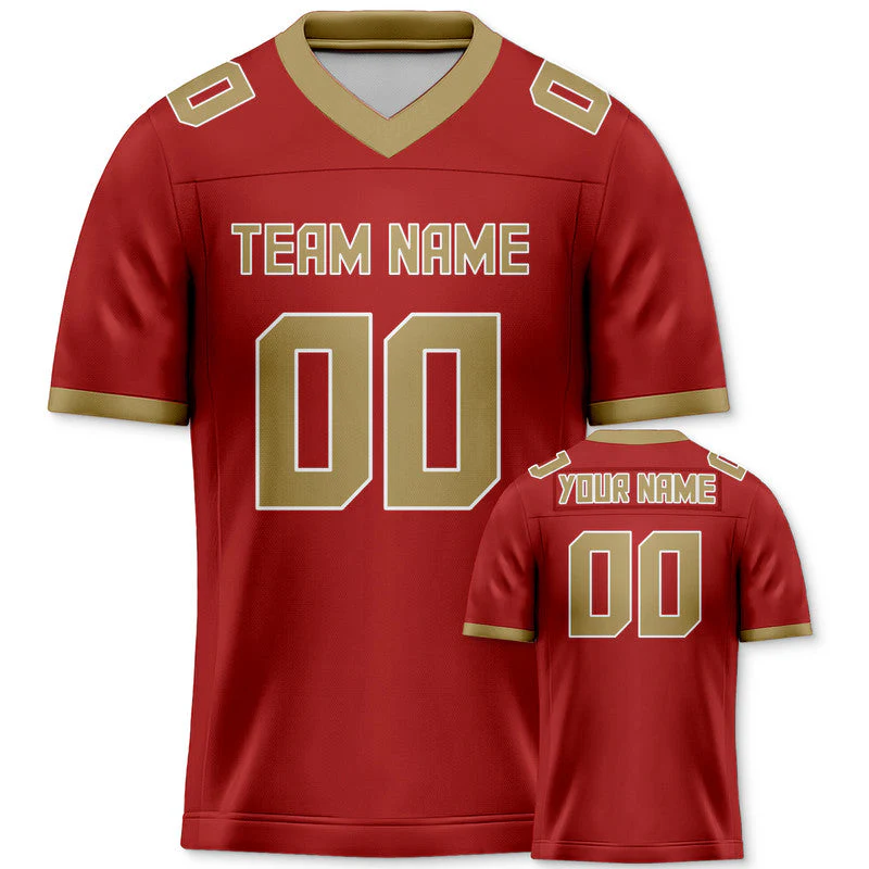 Custom Red Old Gold Mesh Authentic Football Jersey