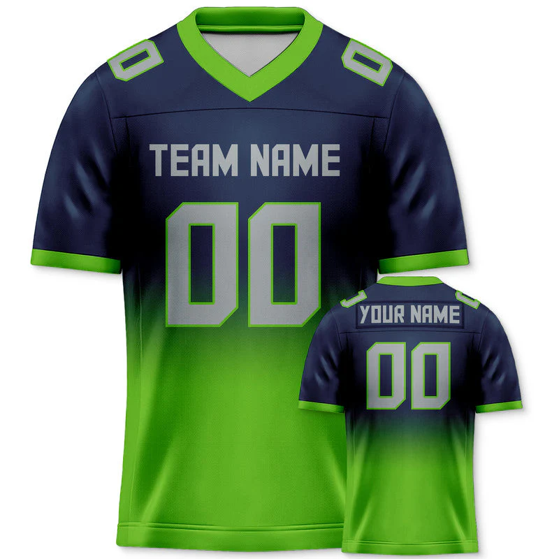 Custom Navy Neon Green-Gray Authentic Split Fashion Football Jersey