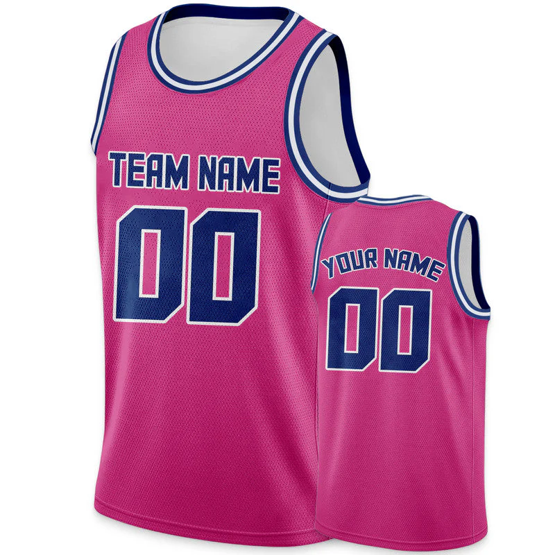 Custom Pink Royal Round Neck Rib-Knit Basketball Jersey