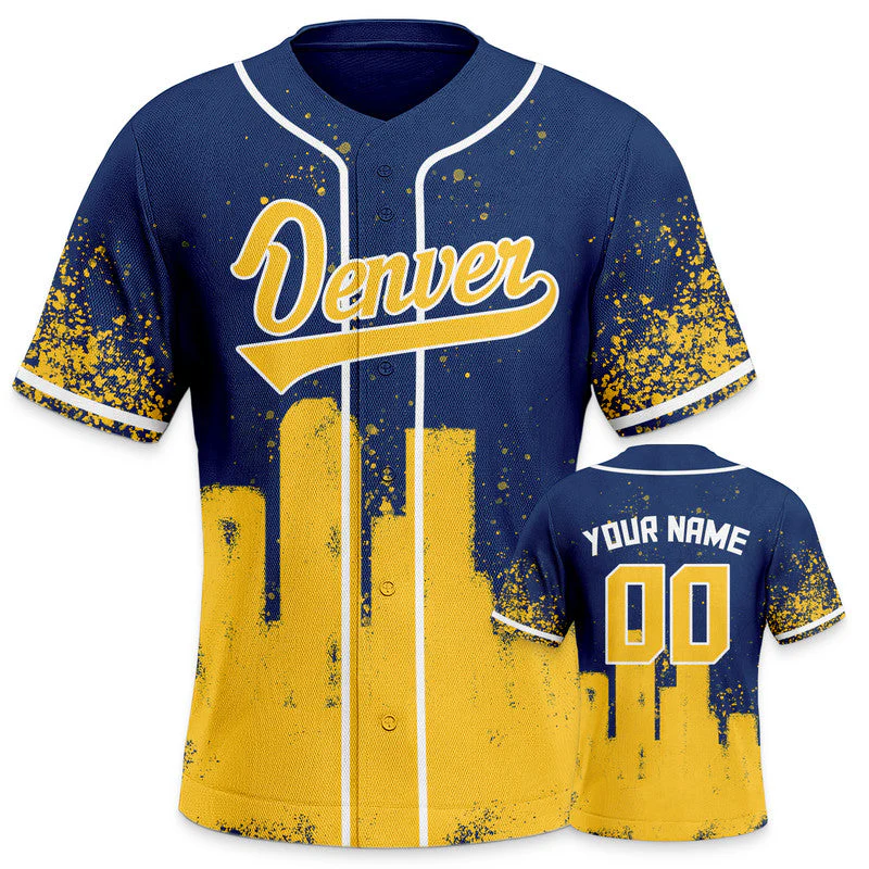 Custom 3D Graffiti Navy Gold-White Authentic Baseball  Silhouette Jersey