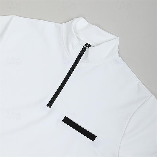 Quarter Zip Polo Pullover - Plain Long Sleeve, Pocket Design, Versatile Regular Fit for Spring & Fall