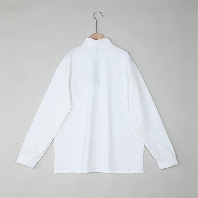 Quarter Zip Polo Pullover - Plain Long Sleeve, Pocket Design, Versatile Regular Fit for Spring & Fall
