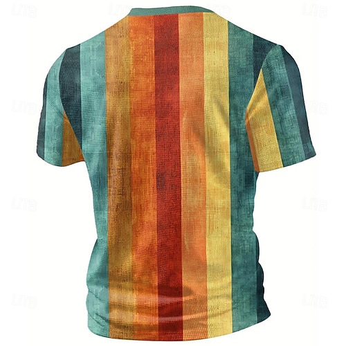 Gradient Tie-Dye Henley Tee with Vintage Waffle Texture for Outdoor and Daily Wear – Short Sleeve Casual Polyester Shirt