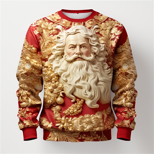 Festive Santa Claus Graphic 3D Print Long Sleeve Pullover Sweatshirt in Black, Gold, and Yellow for Holiday and Vacation