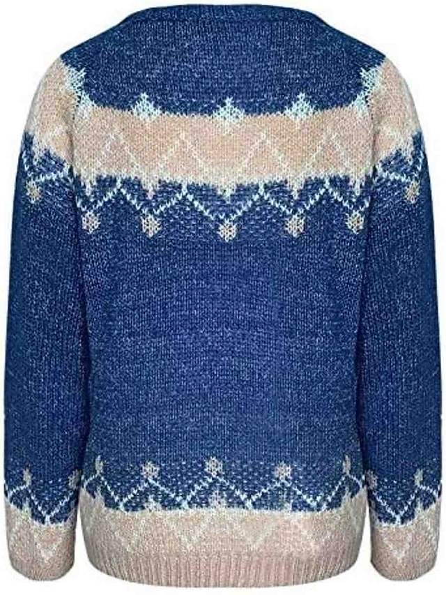Chunky Knit Pullover Sweater with Drop Shoulder and Geometric Pattern – Cozy Crew Neck Jumper for Fall and Winter